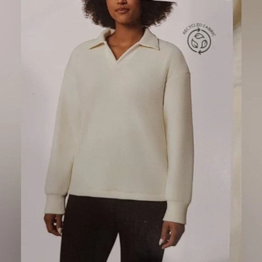 NWT Mondetta Women Corduroy Long Sleeve Fleece Pullover White Size M $60 10HL329